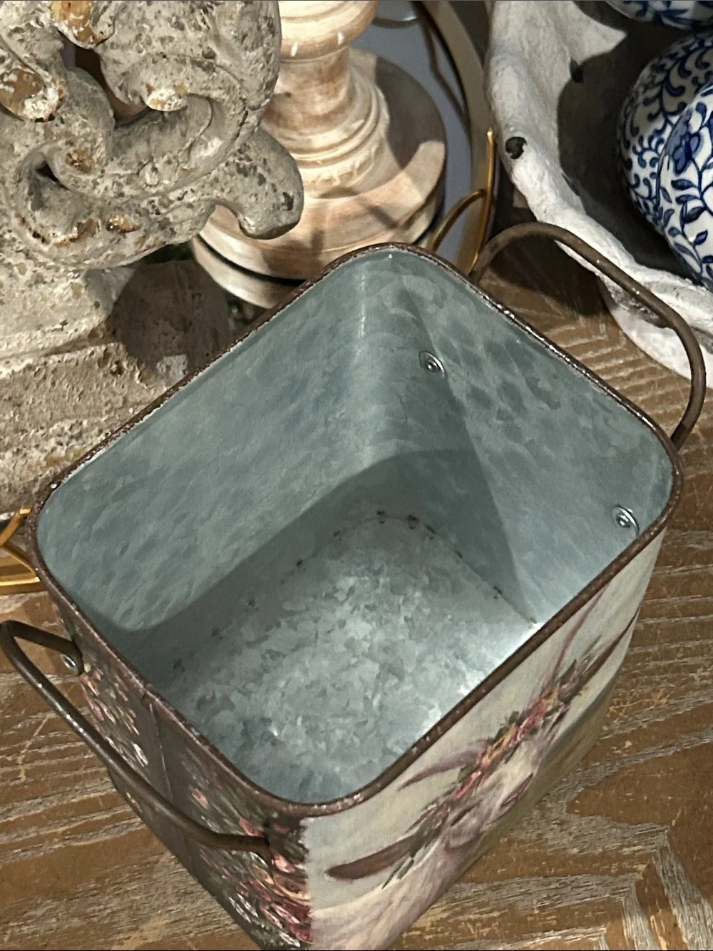 NEW! Vintage Inspired Bohemian Farmhouse Rooster Galvanized Black Metal Bucket